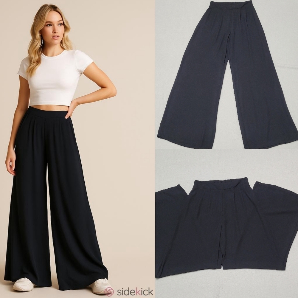 Timing Black Chiffon Pleated High Waisted Wide Leg Palazzo Pants NWT S